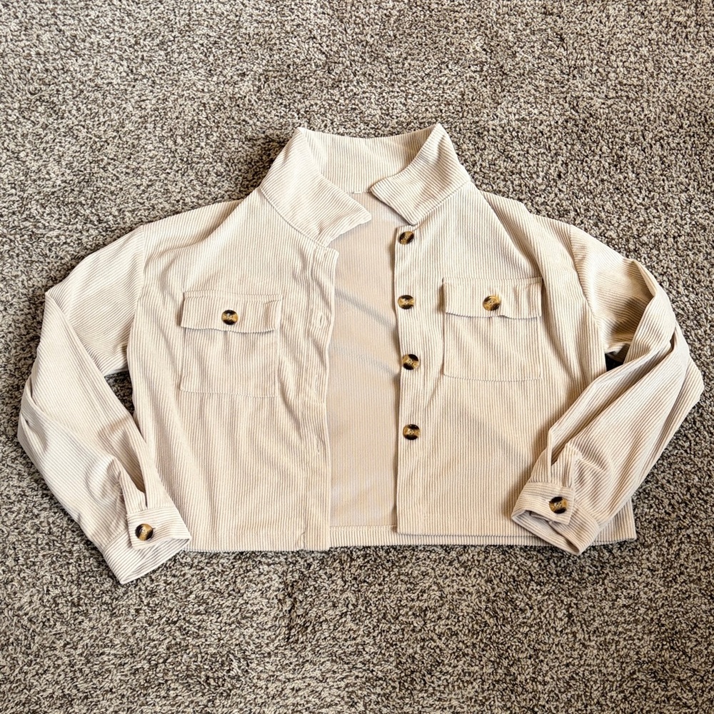 Cream Button-Up Cropped Jacket